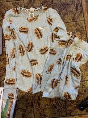 PINK Victoria's Secret Light Blue Donut Print Pajama Set